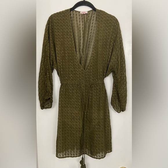 ERES Swim & Beach Cover Up Dress Olive Green Textured Silk Blend Size Medium - Picture 1 of 7